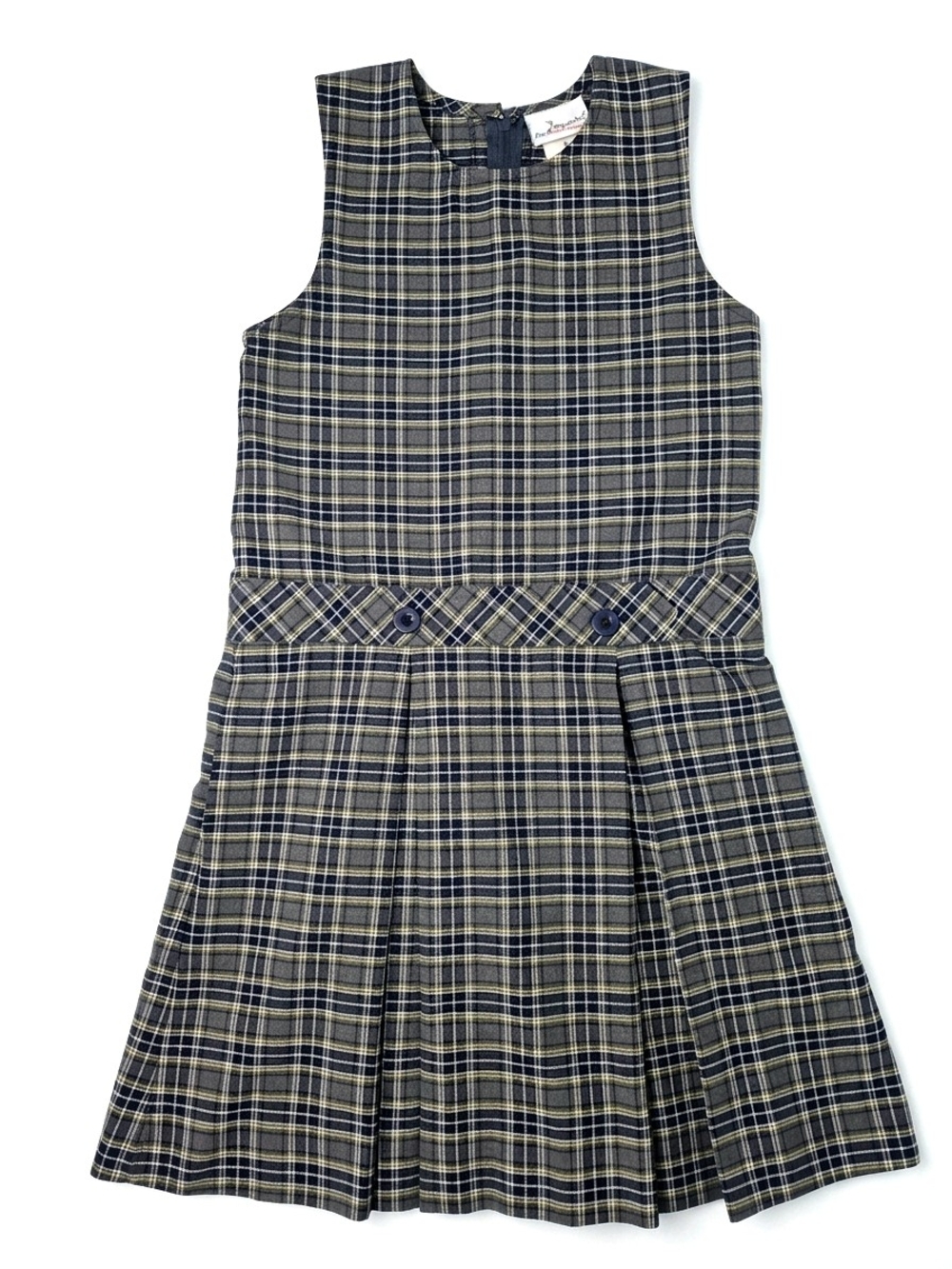 Vintage 80s 90s Becky Thatcher Plaid School Dress Girls 8 Gray Navy Yellow
